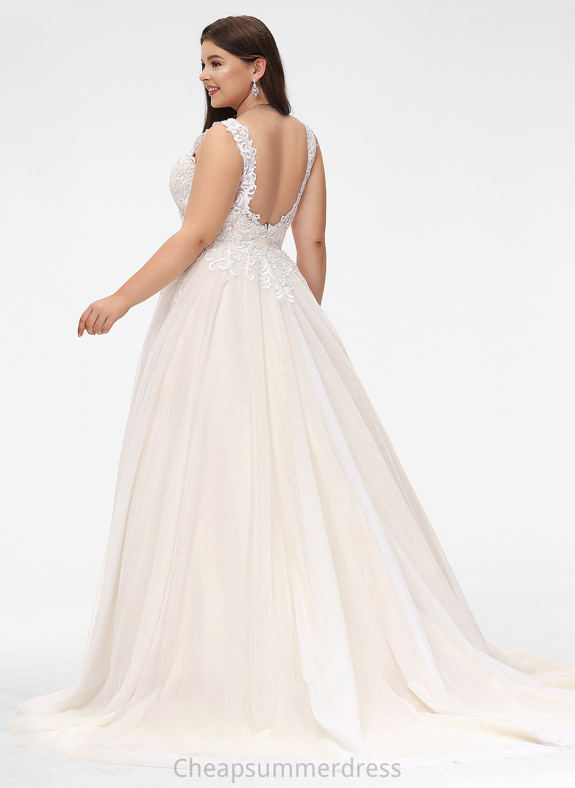 Gillian Ball-Gown/Princess Wedding V-neck Train Court Wedding Dresses Tulle Dress