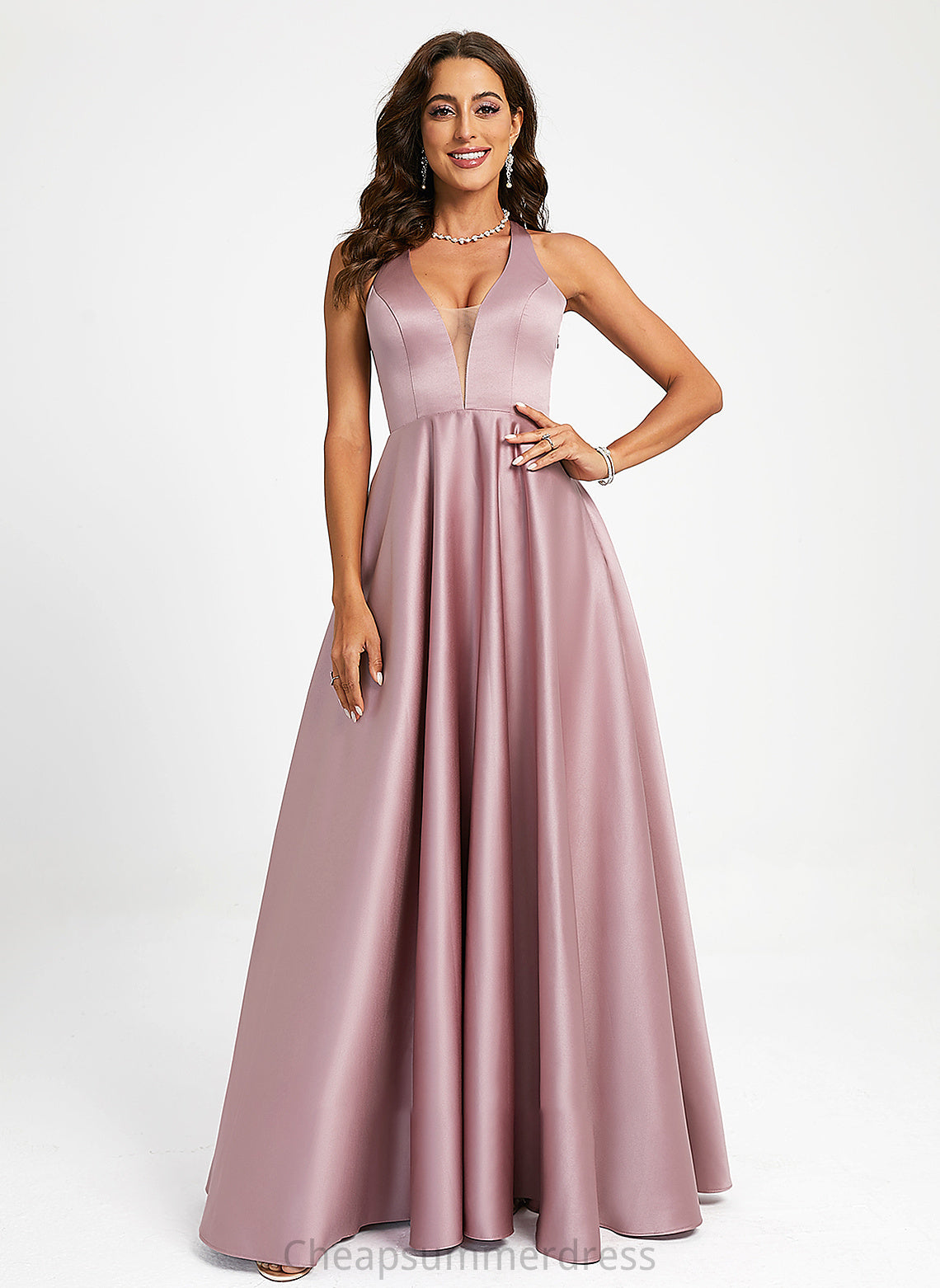 Floor-Length Katelynn Prom Dresses V-neck Satin A-Line