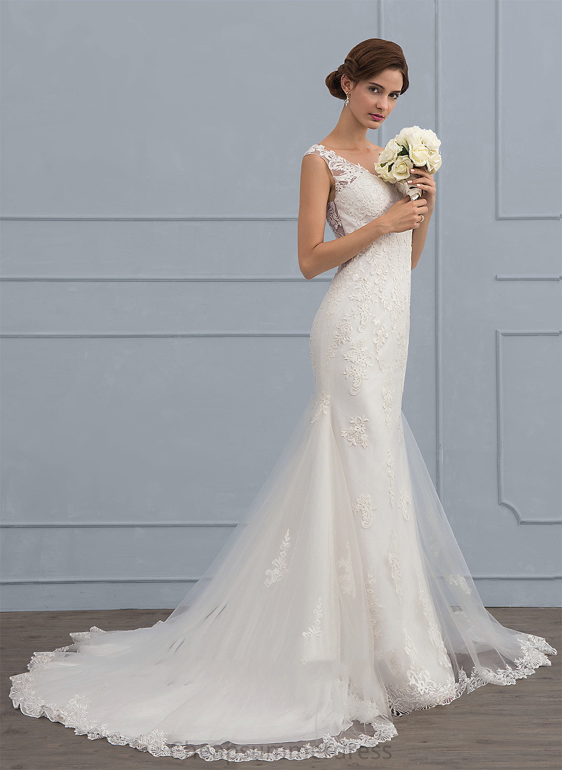 Dress Court V-neck Jade Wedding Dresses Train Trumpet/Mermaid Wedding Tulle