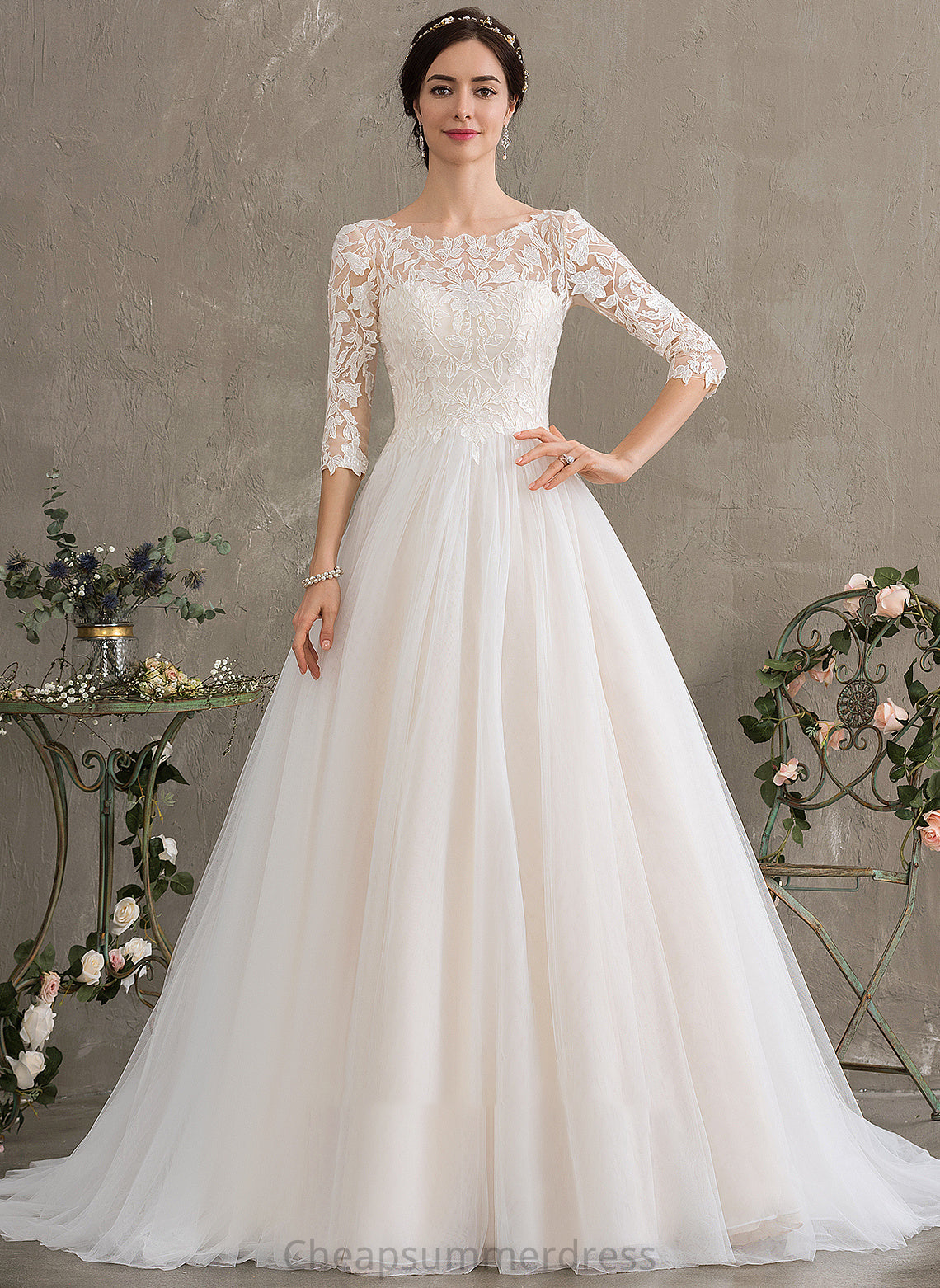 Dress Sequins Court Tulle With Scoop Neck Train Ball-Gown/Princess Alexis Wedding Dresses Wedding