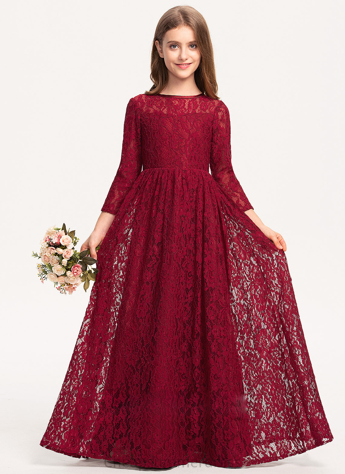Lace A-Line Junior Bridesmaid Dresses Maia Floor-Length Scoop Neck