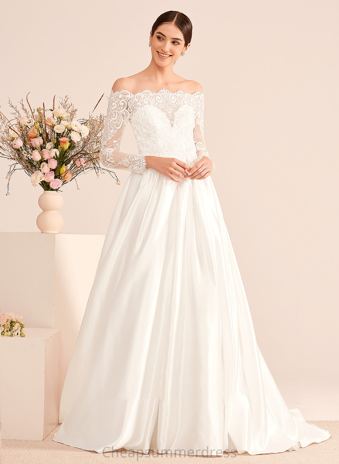 Wedding Off-the-Shoulder Lace Train Amirah Ball-Gown/Princess Wedding Dresses Court With Dress