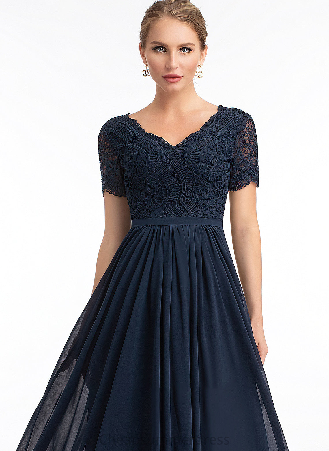 Silhouette Sleeve V-neck Neckline Lace Fabric Floor-Length A-Line Length Cailyn Sheath/Column Sleeveless