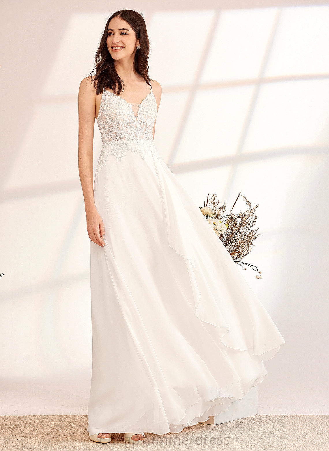 Micah Floor-Length Dress A-Line With Sequins V-neck Wedding Wedding Dresses