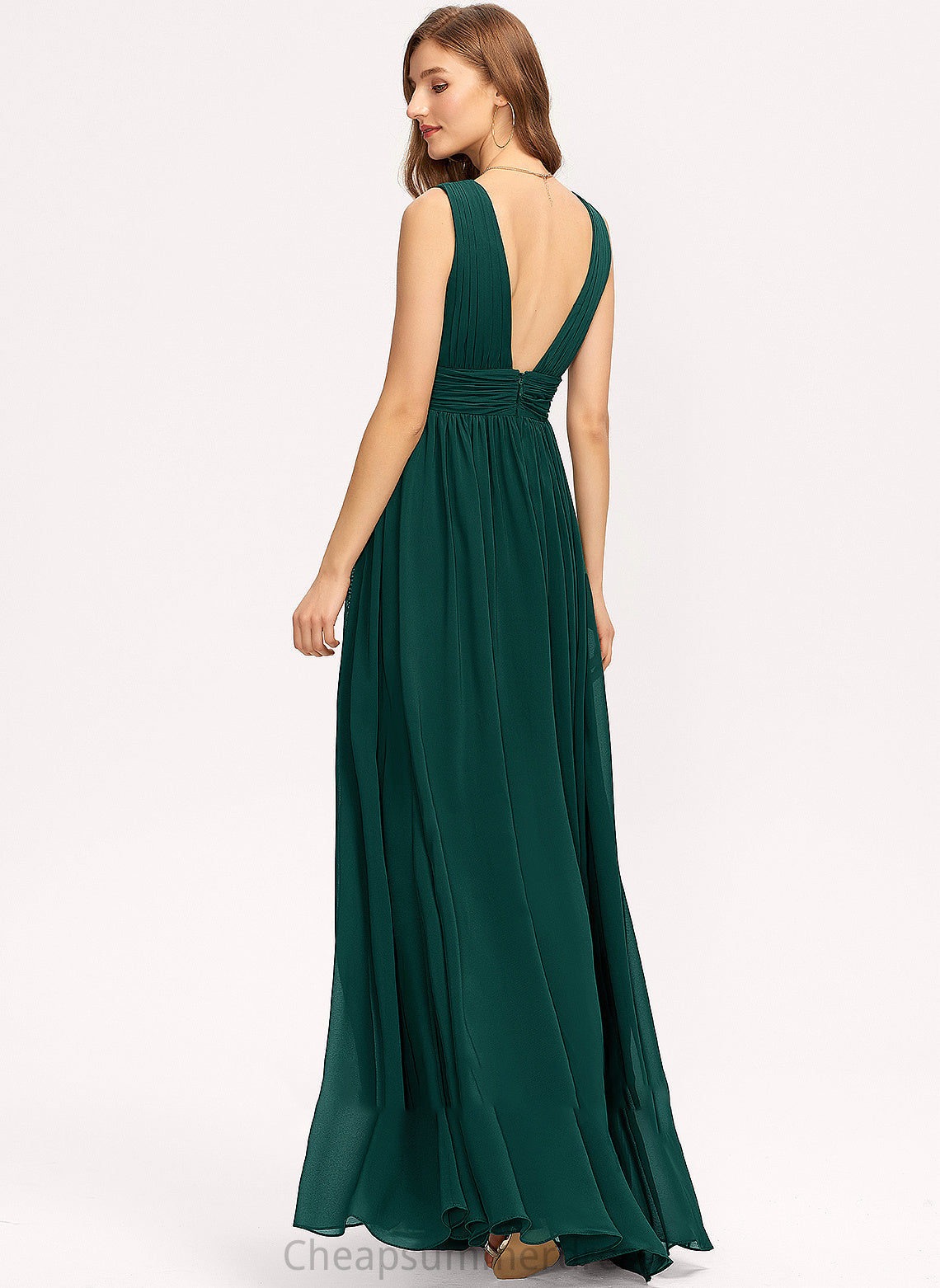 Front Split Chiffon With A-Line Aracely Floor-Length Prom Dresses V-neck