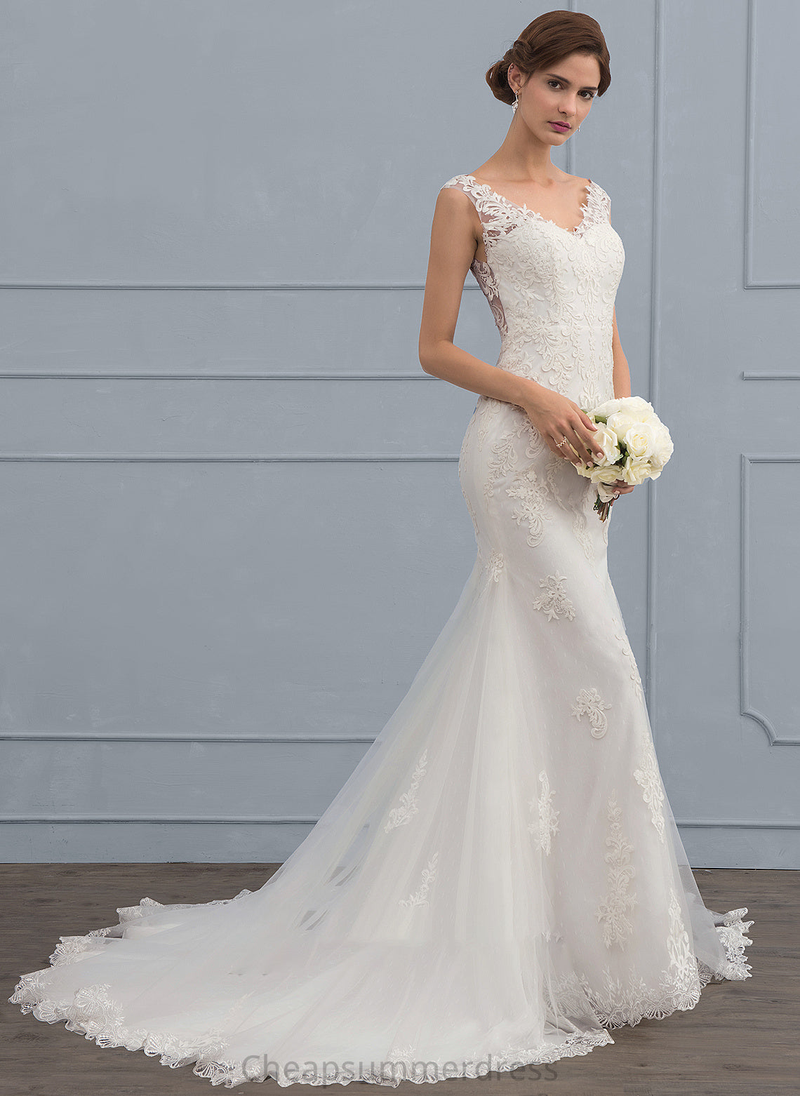 Dress Court V-neck Jade Wedding Dresses Train Trumpet/Mermaid Wedding Tulle