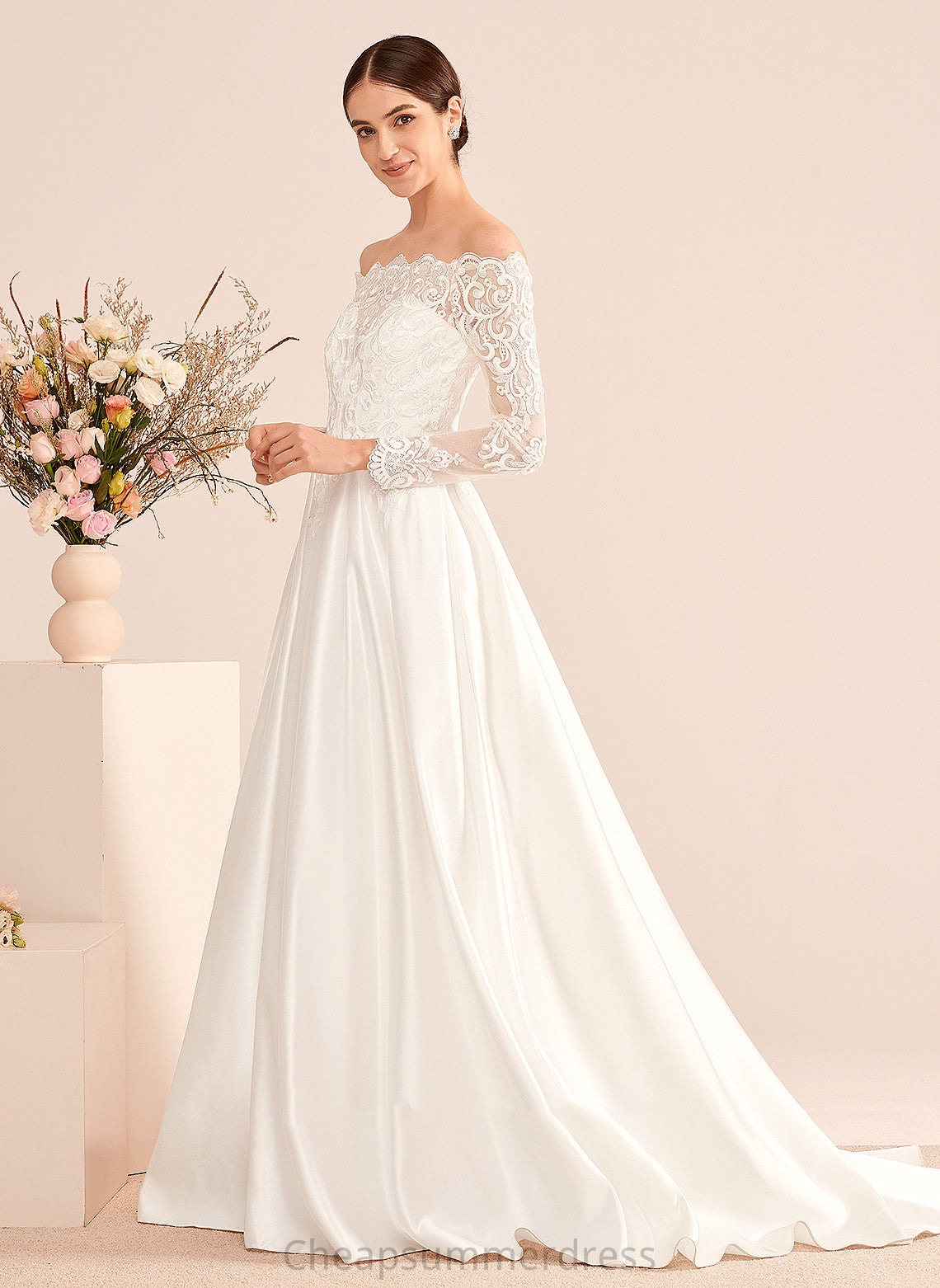 Wedding Off-the-Shoulder Lace Train Amirah Ball-Gown/Princess Wedding Dresses Court With Dress