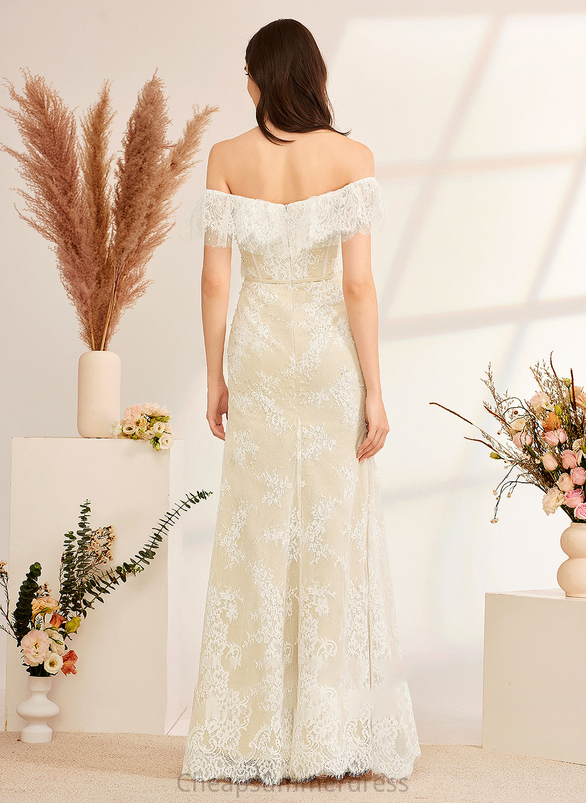 Wedding Dresses Off-the-Shoulder Dress With Trumpet/Mermaid Floor-Length Yadira Sequins Wedding Beading