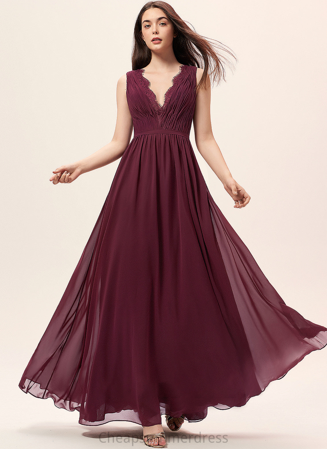 Length Lace Fabric V-neck Floor-Length Neckline Ruffle A-Line Silhouette Embellishment Precious Floor Length