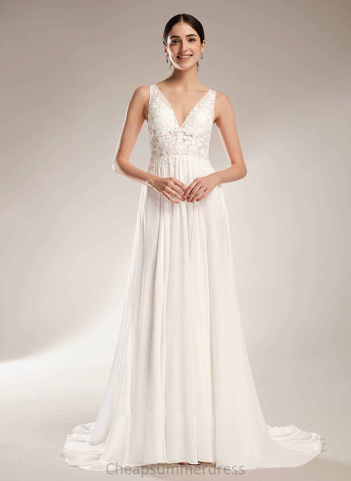 V-neck Court Beading With Wedding A-Line Wedding Dresses Train Dress Sequins Elisa