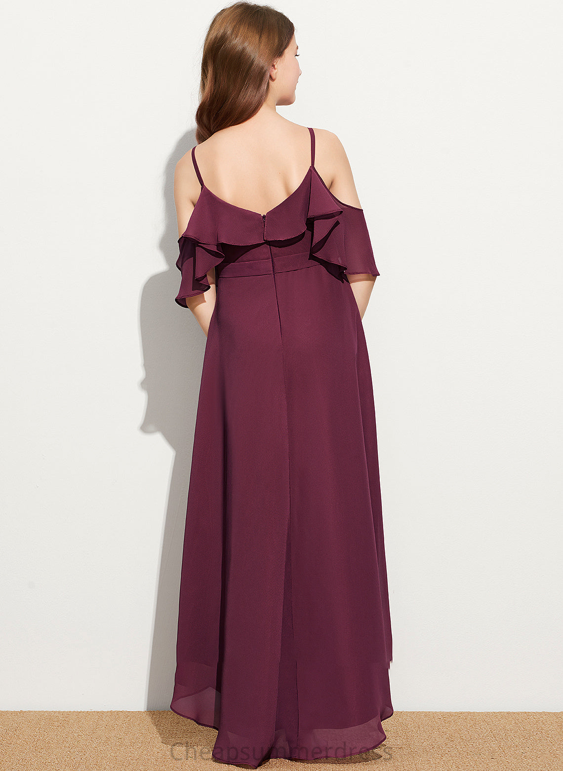 A-Line Chiffon Ruffles Asymmetrical Cascading Naima With Junior Bridesmaid Dresses Off-the-Shoulder