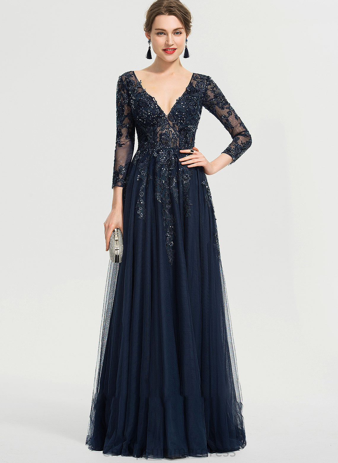 Sequins With Prom Dresses Nayeli V-neck Floor-Length A-Line Tulle