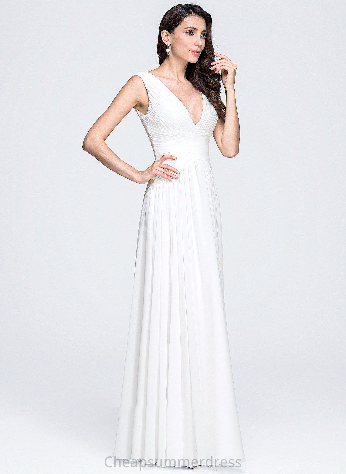 Ruffle With Wedding Dress V-neck Chiffon Wedding Dresses Madeleine A-Line Floor-Length