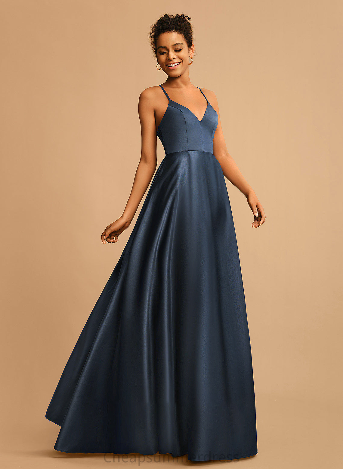 Prom Dresses Floor-Length V-neck A-Line Mallory Satin