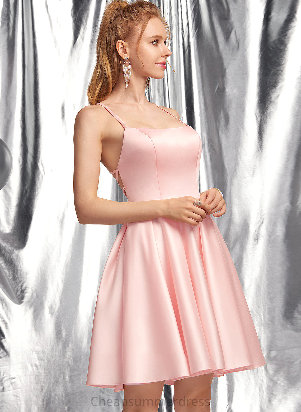 Madison A-Line Square Short/Mini Satin Neckline Prom Dresses