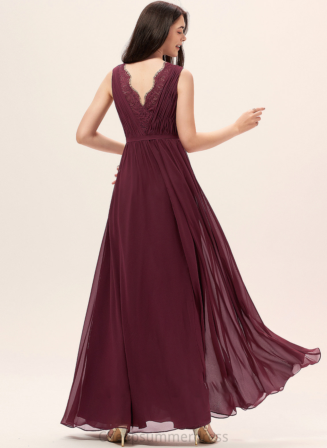 Length Lace Fabric V-neck Floor-Length Neckline Ruffle A-Line Silhouette Embellishment Precious Floor Length