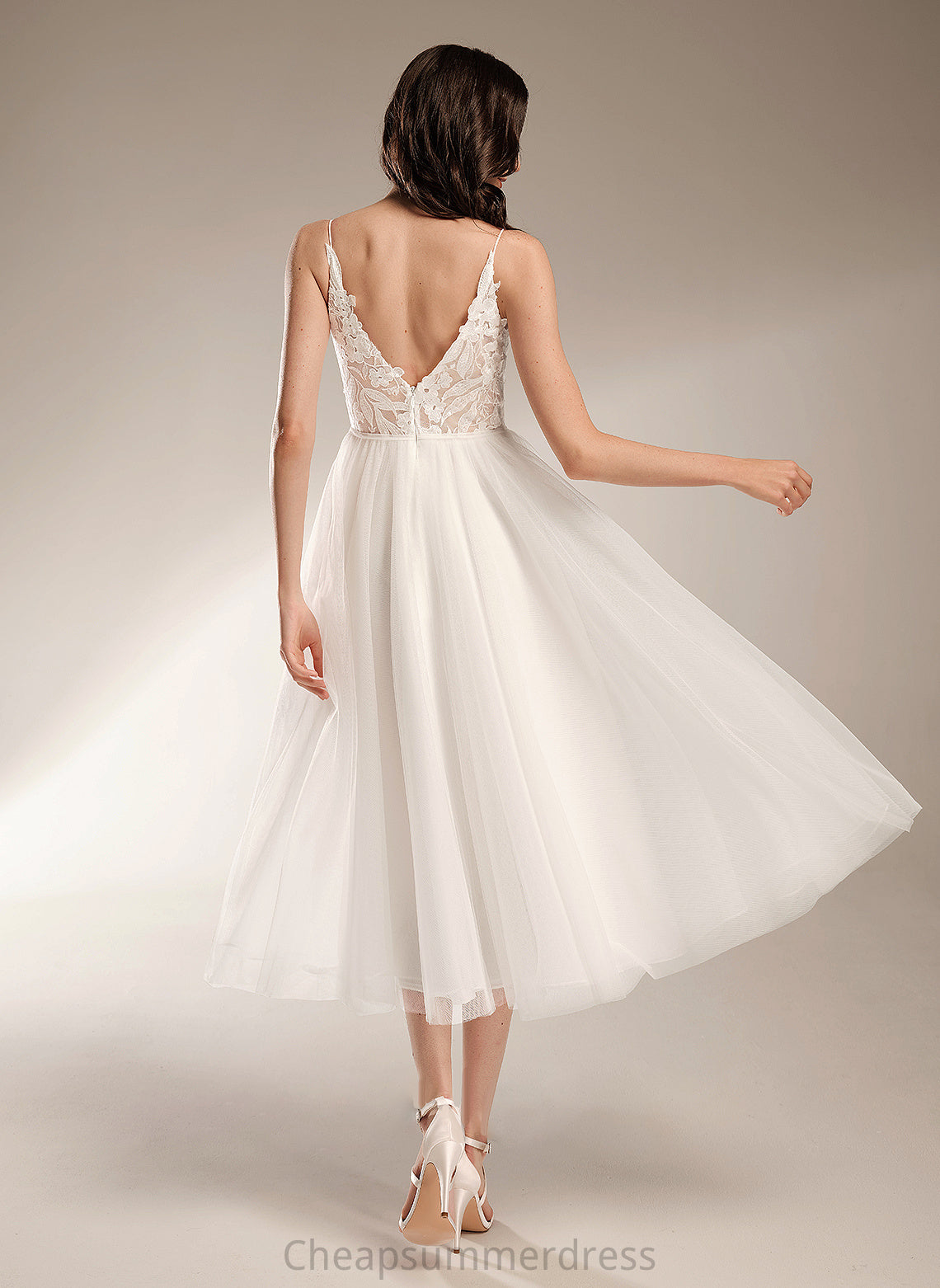 Tea-Length V-neck Wedding Dresses Madisyn Dress A-Line Wedding