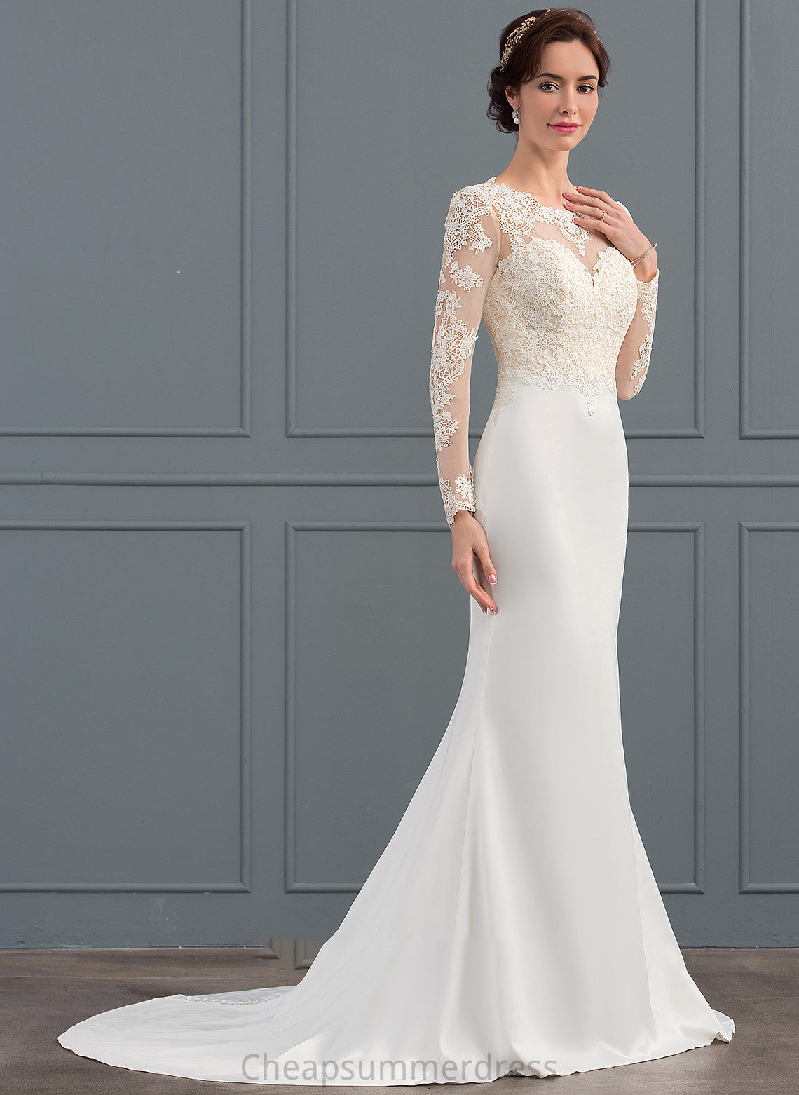 Kennedy Dress Wedding Train Crepe Illusion Trumpet/Mermaid Stretch Sweep Wedding Dresses