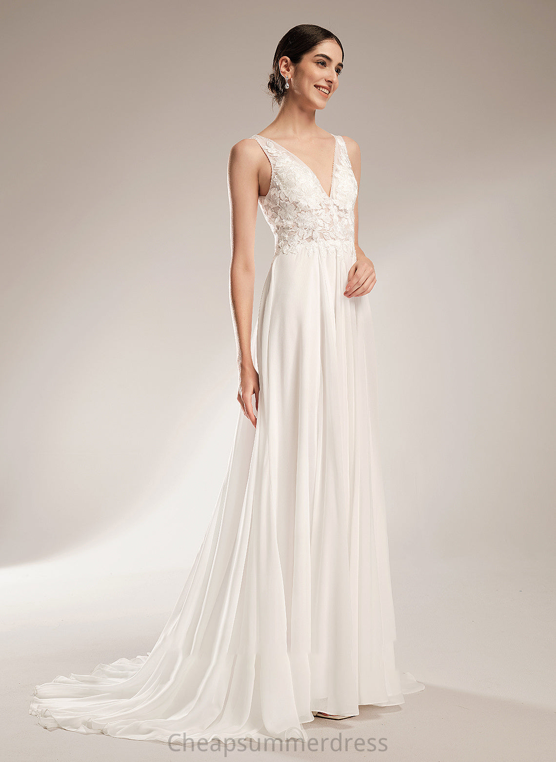 V-neck Court Beading With Wedding A-Line Wedding Dresses Train Dress Sequins Elisa