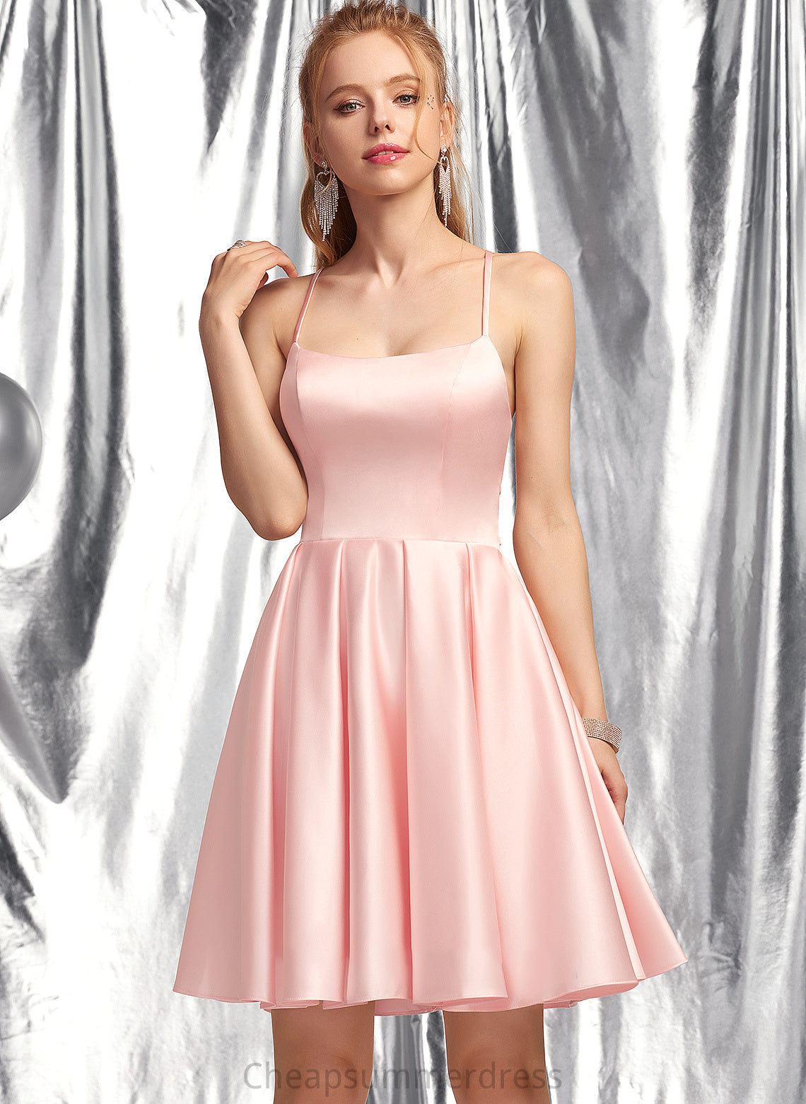 Madison A-Line Square Short/Mini Satin Neckline Prom Dresses