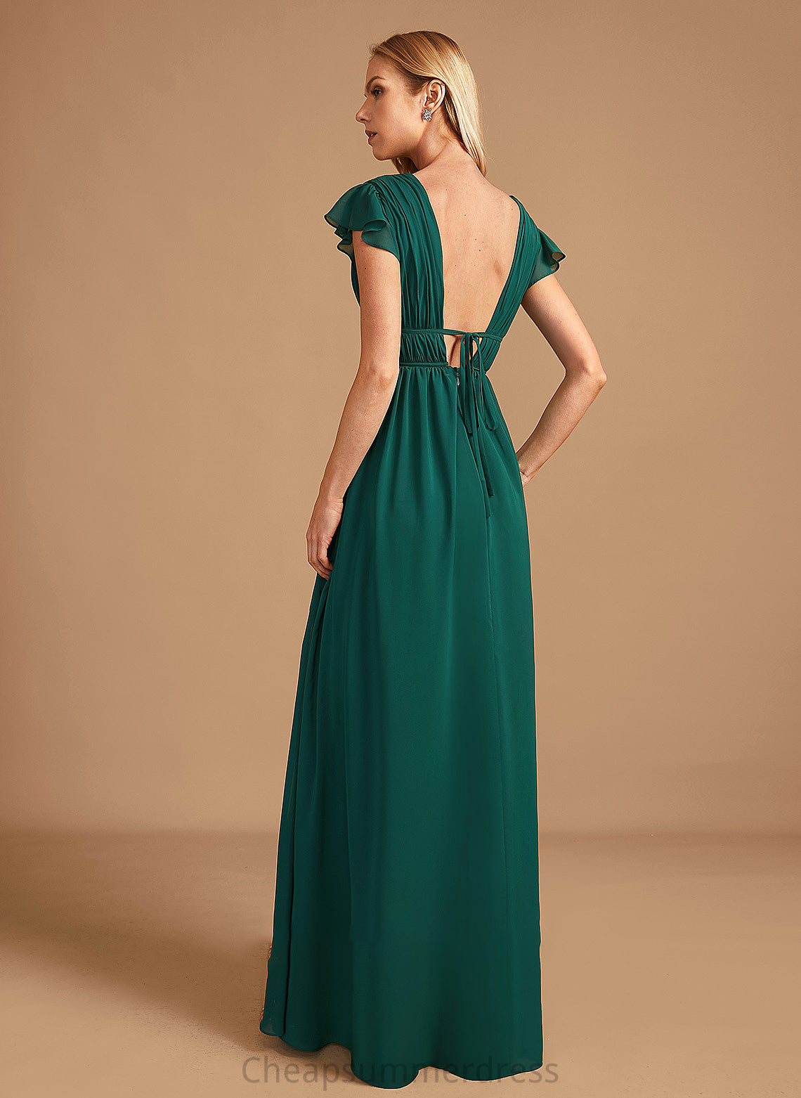 Silhouette Floor-Length Neckline SplitFront Fabric Length A-Line V-neck Embellishment Kylee A-Line/Princess Spaghetti Staps