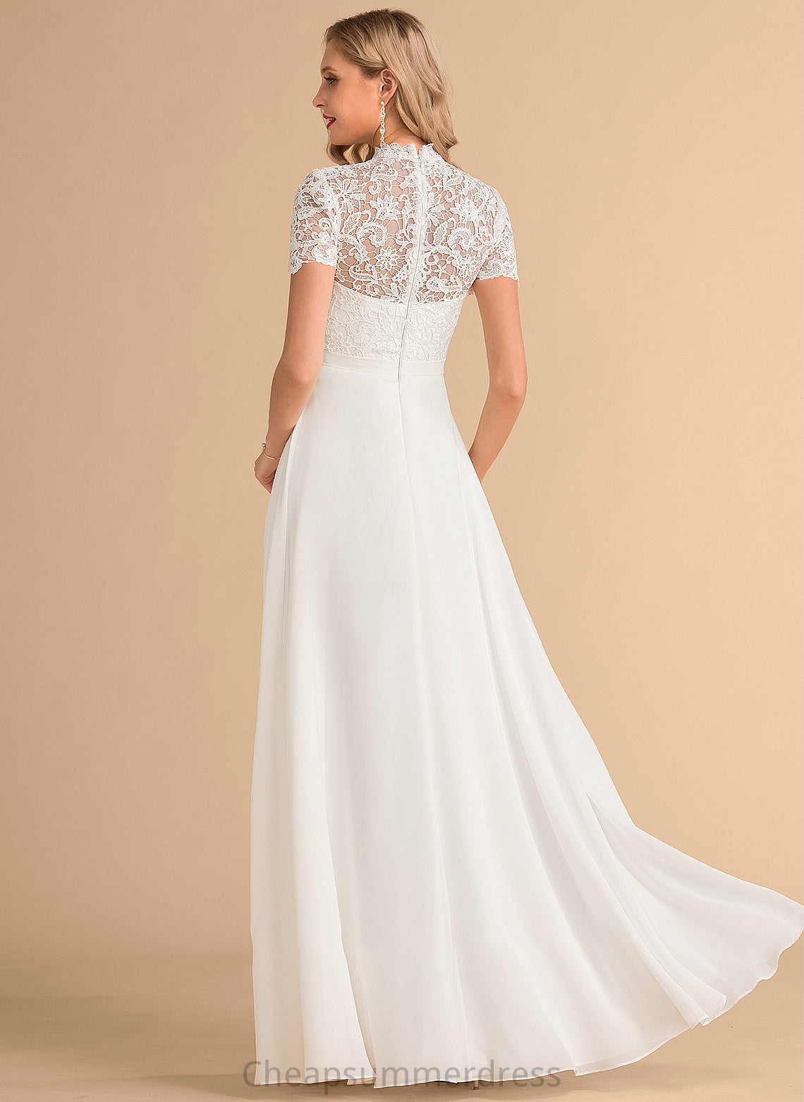 Floor-Length Lace High A-Line Ava Wedding Dresses Chiffon Dress Neck Wedding