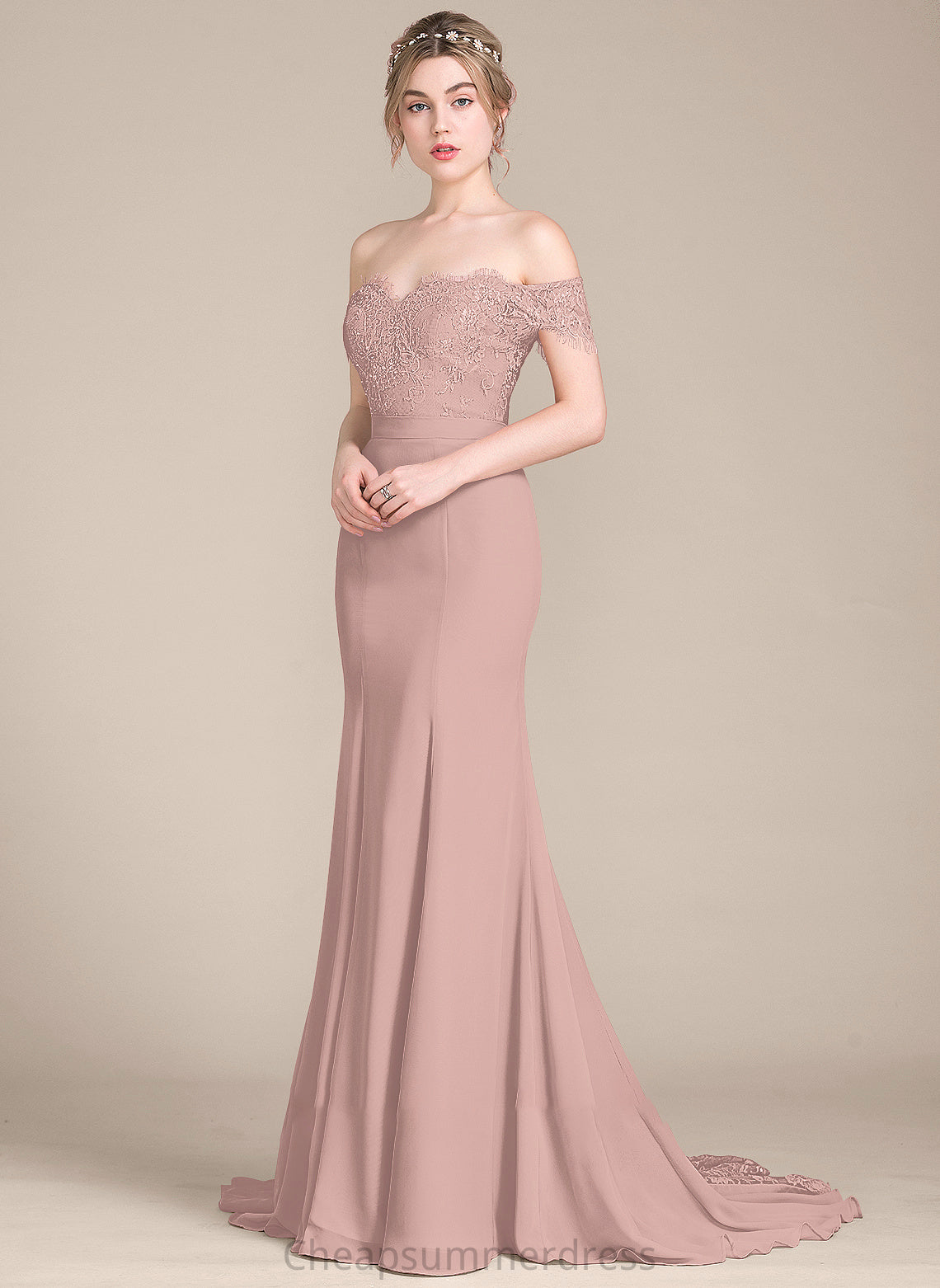With Carmen Prom Dresses Chiffon Off-the-Shoulder Court Trumpet/Mermaid Sequins Lace Train