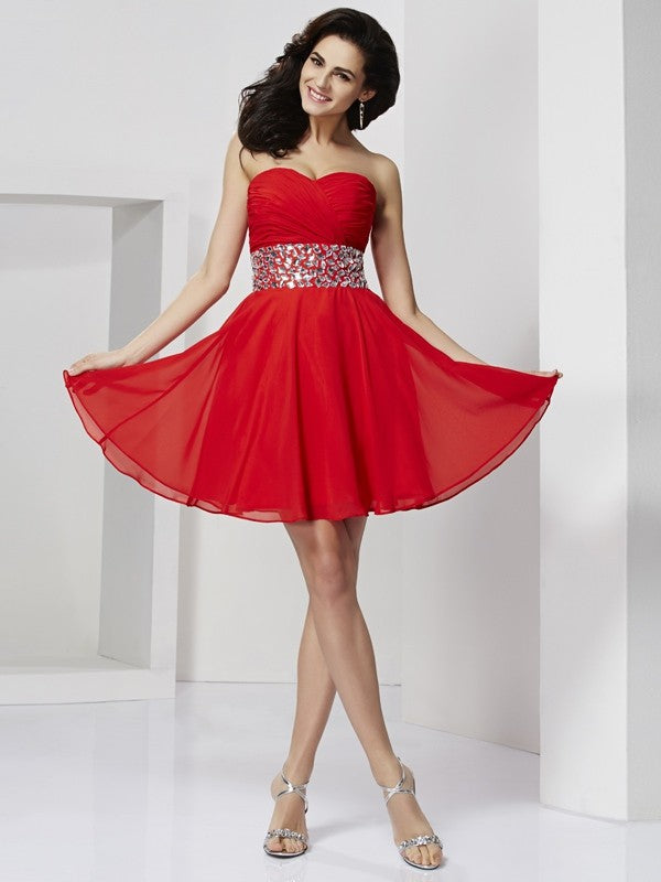 A-Line/Princess Sweetheart Chiffon Gianna Homecoming Dresses Sleeveless Rhinestone Short