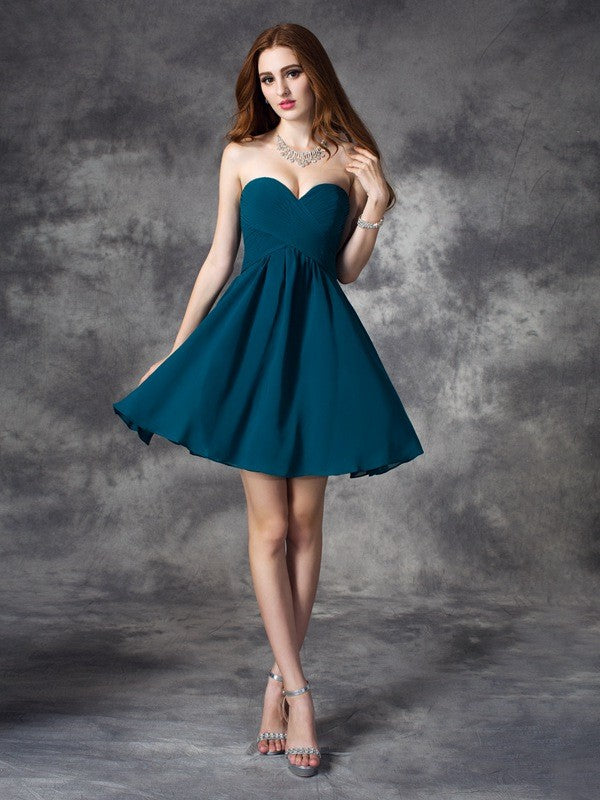 A-Line/Princess Sweetheart Ruffles Homecoming Dresses Chiffon Tina Sleeveless Short Dresses